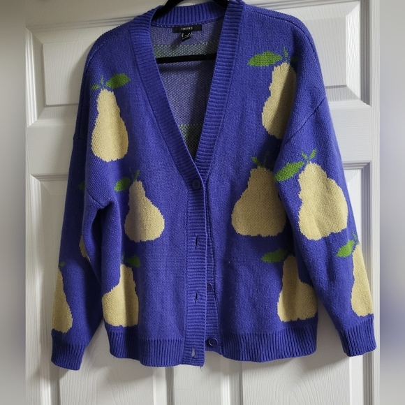 Forever 21 - NWOT - Purple Pear Button Up Cardigan - Size M - Picture 1 of 6